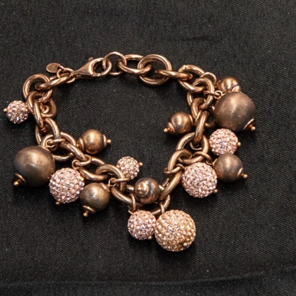 Vintage Milor of Italy Rose Gold Plated on .925 Sterling Ball Charm Bracelet.